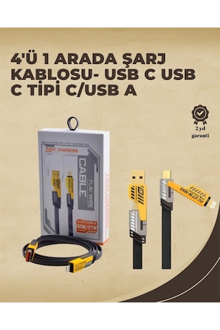4'ü 1 Arada Metal Hızlı Veri Kablosu 65w Güç, 27w Apple iPhone Uyumlu Desteği, 480mbps Aktarım