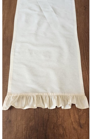 Naturel 2-kenar Fırfırlı Runner Örtü Ham Keten Vintage Bej 40x110