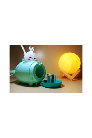 Işık Kasabası 135 Tepe Lambalı Kalem Traşlı Mavi Uçak Masa Lambası İle 3 D Led Küre Sarı Gece Lambası