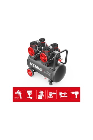 Kobb KBK50S2 4.0 Hp 50 L 8 Bar Çift Motorlu Yağsız Sessiz Taşınabilir Hava Kompresörü