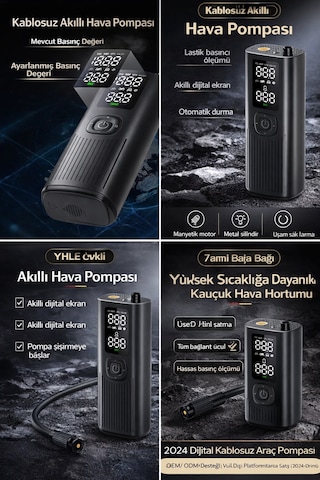 Harvox Hx-ti002 8.000 Mah Hava Kompresörü Şarjlı Digital Göstergeli Araç Lastik Şişirme 150 Psı