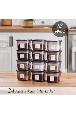 Porsima 430-GR Çok Amaçlı Etiketli Baharatlık Saklama Kabı Antrasit 600 ML 12'li