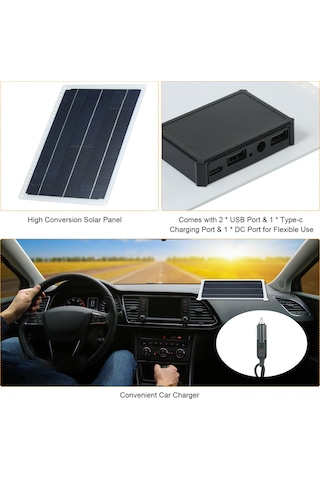 Suofeng 12v 20w Polikristal Güneş Şarj Cihazı - Dört Çıkışlı 2xusb, Type-c, Dc + Araç Şarjı, Ip65 Su Geçirmez, Taşınabilir Güneş Paneli