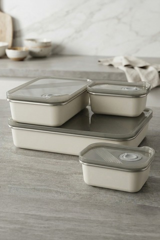 4'lü Stainless Paslanmaz Çelik Vakumlu Saklama Kabı,fırın Ve Kek Kabı 300mlx2,800mlx1,1,9ltx1 Gri