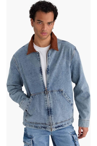 Defacto Relax Fit Kontrast Yaka Düğmeli Denim Ceket F8308ax25aunm39 Mavi