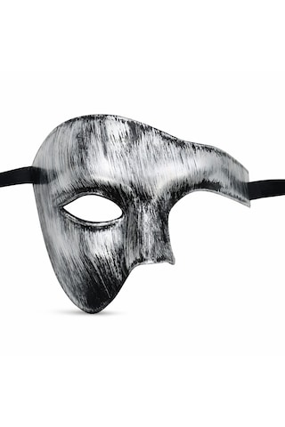 Lunaev Antik Eskitme Gümüş Erkek Yarım Maske - Phantom &amp Amp Amp Balo Maskesi "