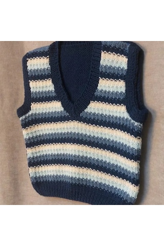 Uretti - Talia 8659 - 7524 El Örgüsü Erkek Çocuk Süveter - 2 Yaş Mavi - Krem