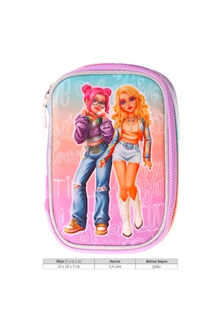 Wow Generation Kız Çocuk Pembe - Mor Star Desenli Organizer Düzenleyici Kalem Çantası - W6036