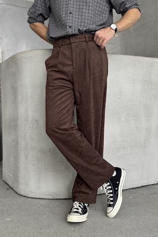 Erkek Pileli Baggy Kalıp Kadife Pantolon Kahverengi