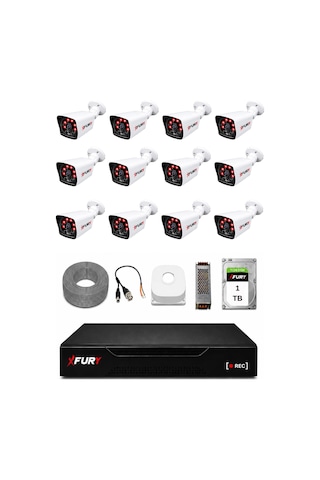 Fury 12 Kameralı Güvenlik Kamera Seti 2mp 1080p Full Hd 6 Atom Led Gece Görüşlü 1 Tb Hdd 5525