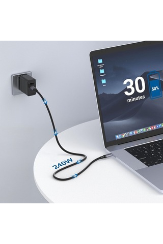 Qgeem Qg03 Type-c To Type-c Pd 40g 8k 60hz Data Kablosu Ve Çevirici 240w 2m Gri