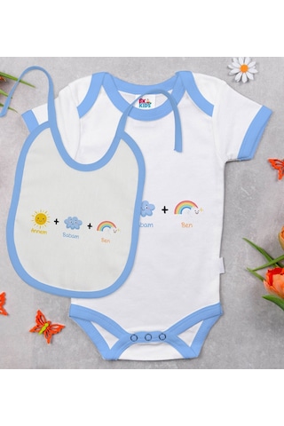 Bk Kids Annem Babam Ben Tasarımlı Mavi Bebek Body Zıbın Ve Mama Ö Çok Renkli