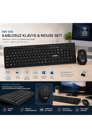Kablosuz Multimedia Klavye - Mouse Seti Siyah Q Klavye Km-510 5047 Diğer