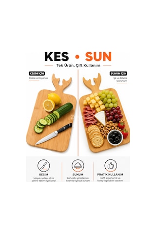 Geyik Boynuzlu Ahşap Kesim Ve Sunum Panosu 37x18 Cm Dekoratif Servis & Kahvaltı Tahtası