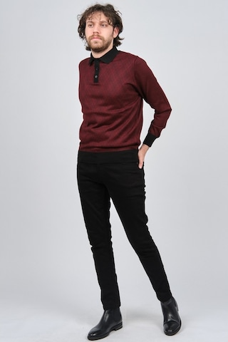 Pave Erkek Polo Yaka Desenli Yün Kazak 4537094 Bordo Bordo
