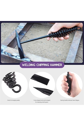 Xurunkeji Adet Kaynak Cürufu Temizleme Aleti: Bobin Yaylı Saplı Kaynak Kırıcı Çekici Ve Tel Fırça İle Bir Çift Kaynak Eldiveni