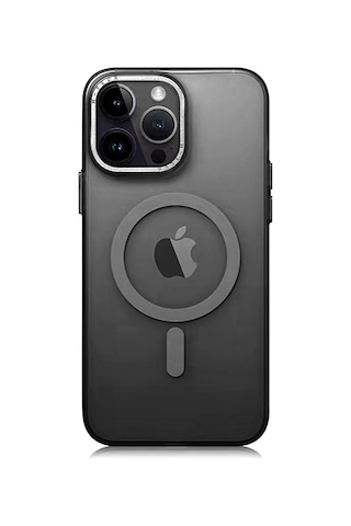 Apple Uyumlu iPhone 14 Pro Max Kılıf Magsafe Şarj Özellikli Buzlu Sert Pc Tchs Tuval Kapak - Siyah Siyah