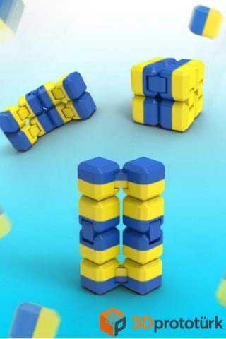 3dprototürk Sarı Lacivert Taraftar Özel Seri Sonsuzluk Küpü Infinity Cube Fidget Toy Stres Giderici Hediye