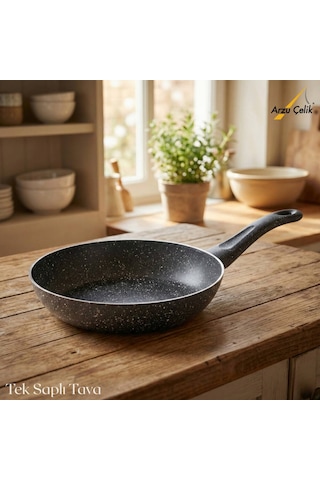 24 Cm Granit Tek Saplı Tava - Siyah Siyah