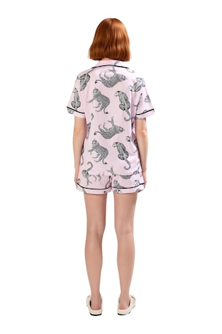 Ersefa Kız Çocuk Kaplan Baskılı Pijama Takımı Kısa Kollu Fonksiyonel Day Pembe