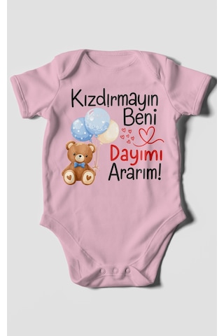 Morivokids Kızdırmayın Beni, Dayımı Ararım Kısa Kollu Bebek Body %100 Pamuk Koyu Pembe