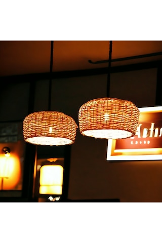 Hasır Avize El Yapımı Yuvarlak 30 Cm Sarı