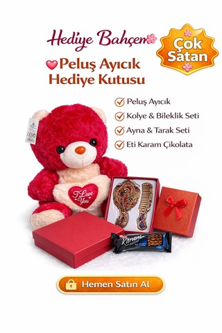 Aşkın 4 Hali: Peluş Ayıcık, Kolye, Ayna Seti Ve Çikolatalı Hediye Kutusu 10 Adet