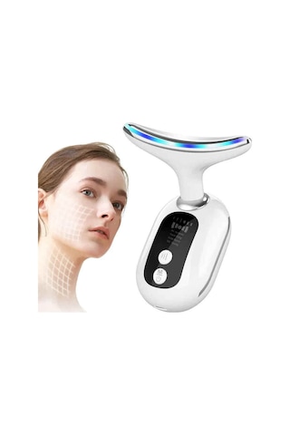 400mah 45 Derece 3 Modlu Isıtmalı Yüz - Boyun Kırışıklık - Sıkılaştırma Cihazı Beyaz