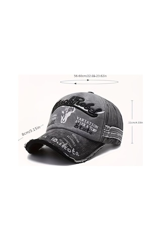 Tezzgelsin Unisex Eskitme Black Rebel Nakışlı Ayarlanabilir Beyzbol Kep Şapka Gri
