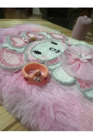 Sevimli Kahraman Çizgi Film Figürlü Pembe Çocuk Yüzük Sabit Ölçülü Reçine Takı Gümüş - Gri