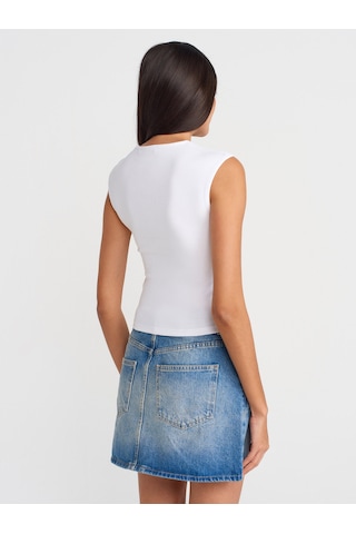 Dilvin 21054 Büzgülü Basic T-shirt-beyaz Beyaz