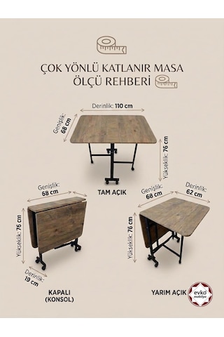 Evko Mobilya Katlanır Masa, Mutfak Masası, Tekerlekli Masa, Açılır Kapanır Masa, Yemek Masası, Portatif Masa Ceviz