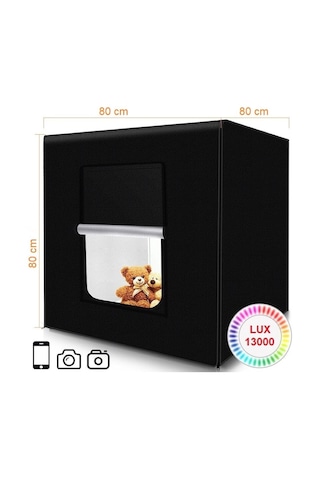 Kenly Profesyonel Stüdyo Led Işıklı Ürün Fotoğraf Çekim Çadırı 80 x 80 CM
