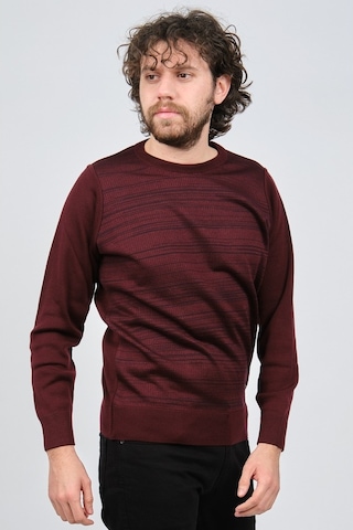 Çizgi Triko Erkek Bisiklet Yaka Desenli Kazak 42554225 Bordo Bordo