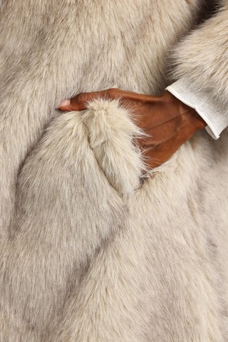 Bej Midi Boy Şal Yaka Kürk D99773 Bej