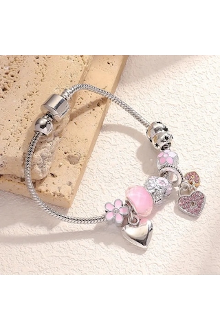 Pink Crystal Kalp Sallantılı Charmlı Bileklik, ...