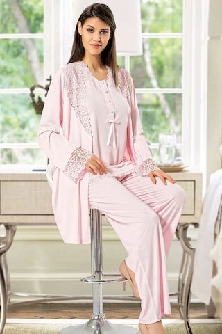 Xses 4200 Kadın Hamile Lohusa Sabahlıklı Pijama Takım-pudra