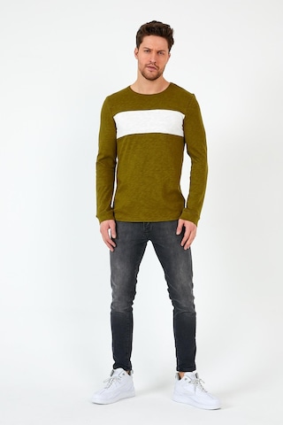 MMetalic Haki Unisex Regular Fit Bisiklet Yaka Uzun Kollu Şeritli Sweat Haki