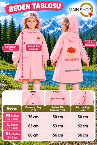 Mainshop Şeffaf Siperlikli Çıtçıtlı Ve Fermuarlı Taşıma Çantalı 4 Renk Çocuk Yağmurluk 7-8 Yaş M - L Pembe