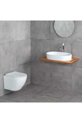 Lena - Tezgah Üstü Lavabo Mat Beyaz Mermer Desenli - E-w1202m8- Beyaz