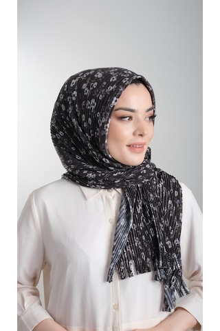 Hürrem Bone Siyah Pratik Hazır Geçmeli Tesettür Eşarp Kesik Elyaf Piliseli Çi (553630033) Siyah