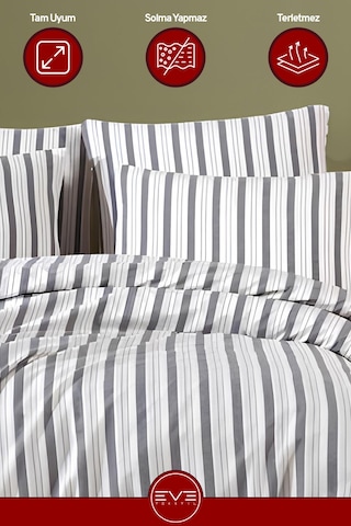 Saten Çizgili Çift Kişilik Lüks Nevresim Takımı Set 200x200 Cm Gri