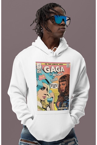 Sevbano Tasarım Lady Gaga With Beyonce Baskılı Unisex Oversize Şarkıcı Ho beyaz