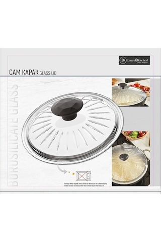 Borcam Kapak Isıya Dayanıklı Tava Tencere Ve Sahan Uyumlu Tepelikli Şık Desenli 28 Cm Kapak Beyaz