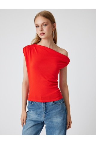 Koton Tek Omuz Üst Omzu Açık Drapeli Slim Fit Pamuklu Kırmızı 4sal30227ık Kırmızı
