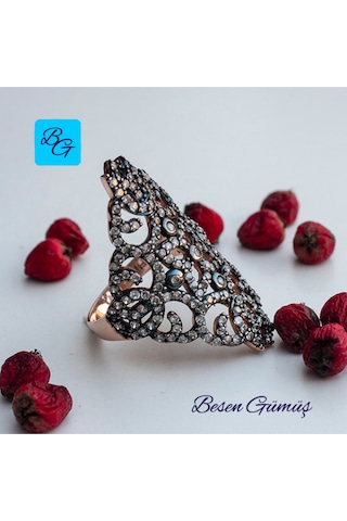 Lale Motifli Mekik Yüzük Gümüş - Rose Gold