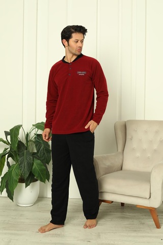 Erkek Cepli Kışlık Polar Pijama Takımı 2248 Bordo