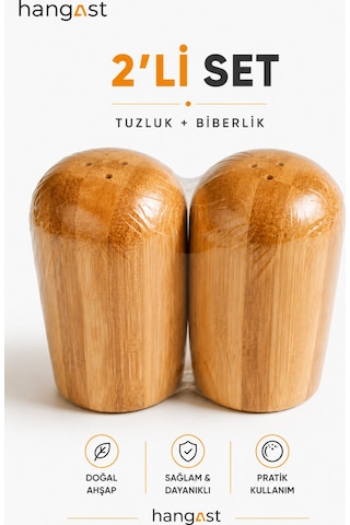 Bambu 2'li Ahşap Tuzluk Biberlik Seti Doğal Ahşap Tuz Ve Baharatlık Mutfak Masa Üstü Baharatlık Bej