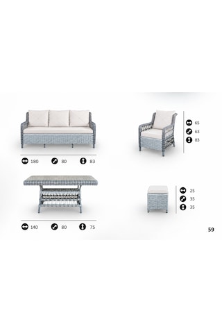 Rattan Bahçe Ve Balkon Takımı Ada Model 3+1+1 Açık-gri