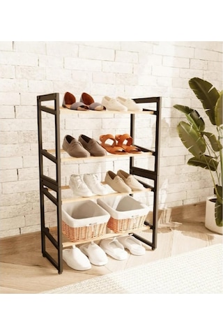 4 Katlı Ahşap Ayakkabılık Çok Renkli